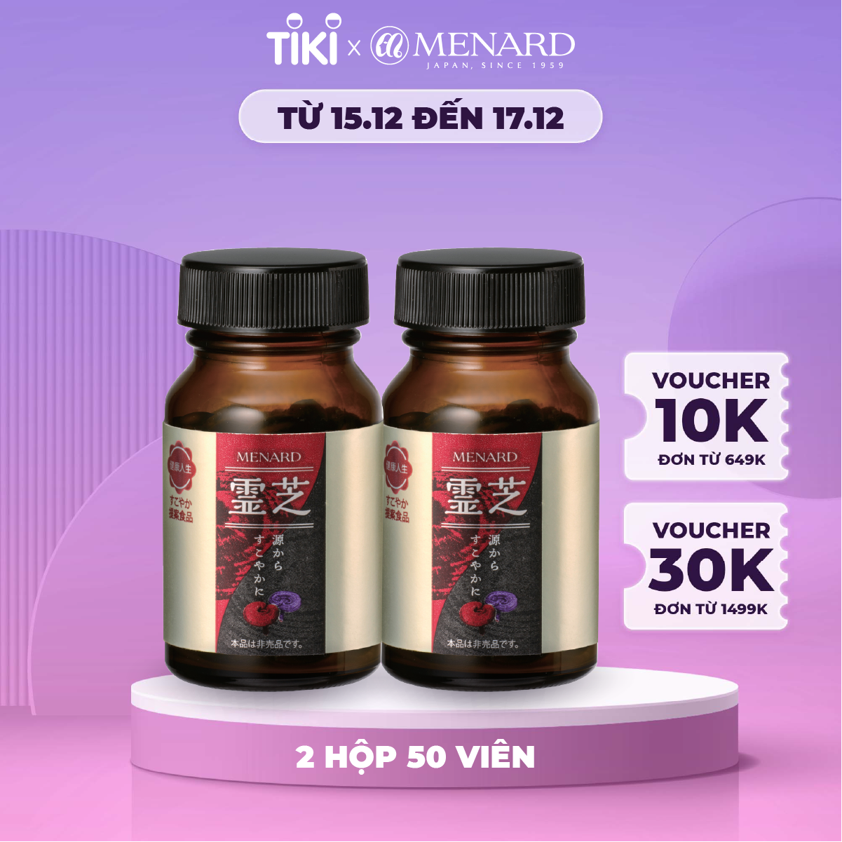 Combo 2 hộp Viên Uống Linh Chi Menard Reishi Tăng Đề Kháng (2 hộp x 50 viên)