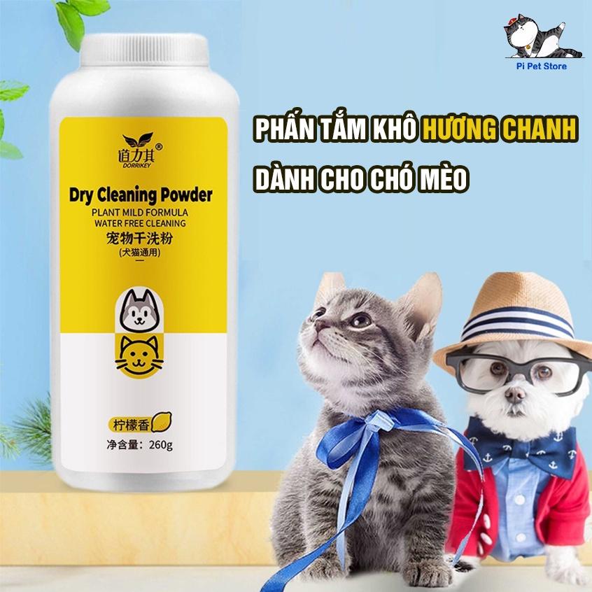 Phấn tắm khô cho chó mèo hương Chanh Dorrikey 260g - Phấn tắm khử mùi thú cưng hương chanh thơm ngát