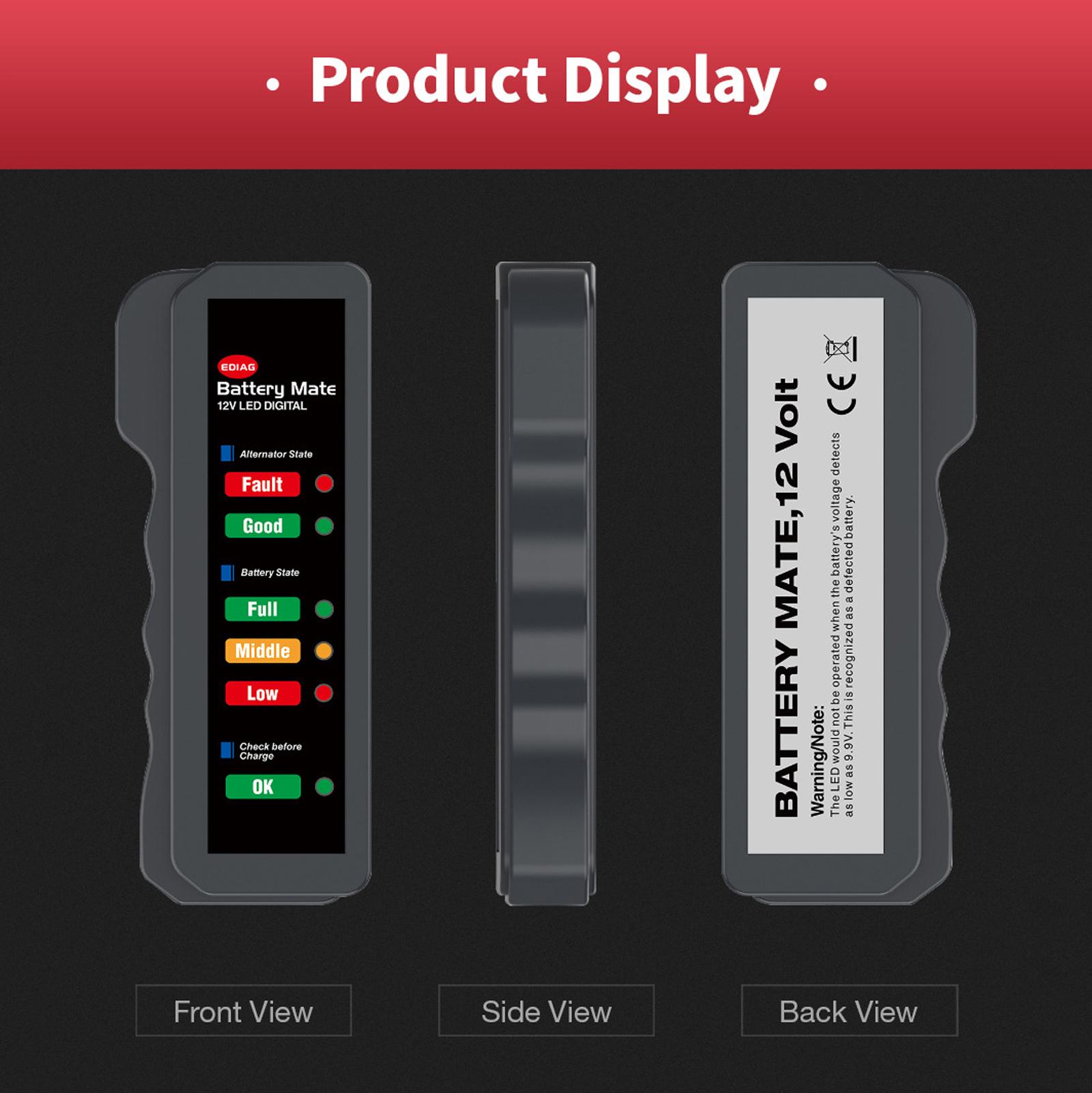 LED Lights Display12 V Vehicle Motorcycle Battery Tester Auto Car Battery Test Reverse Protect Function