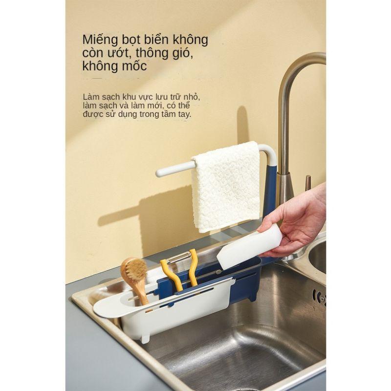 Sỉ 23k- Giá treo để đồ rửa bát gắn bồn rửa có móc treo khăn tiện dụng - khay đựng đồ rửa chén
