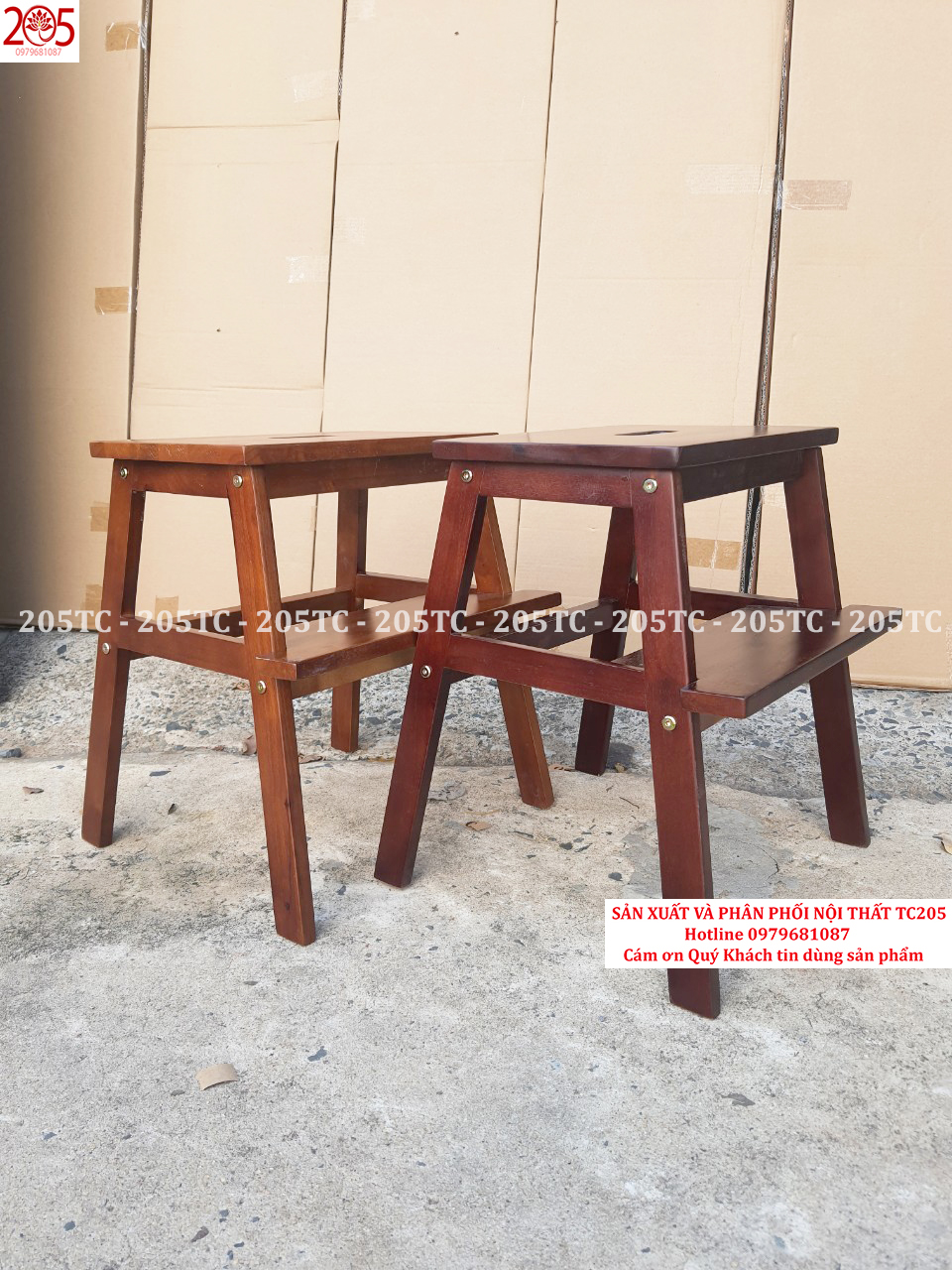 Ghế bậc thang 2 tầng bằng gỗ cao su 100% MÀU VÀNG - 205 TC WOODEN STOOL