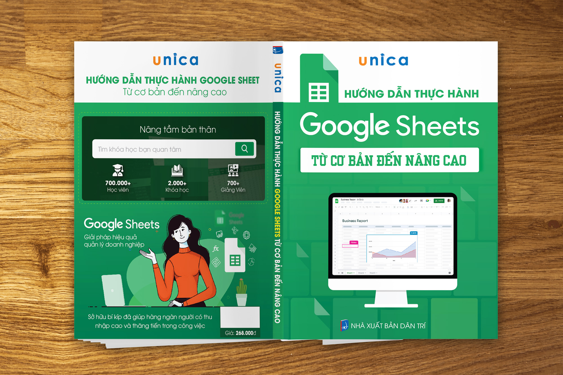 Sách Google Sheet Tin học văn phòng Unica, Hướng dẫn thực hành từ cơ bản đến nâng cao, in màu chi tiết, TẶNG video bài giảng