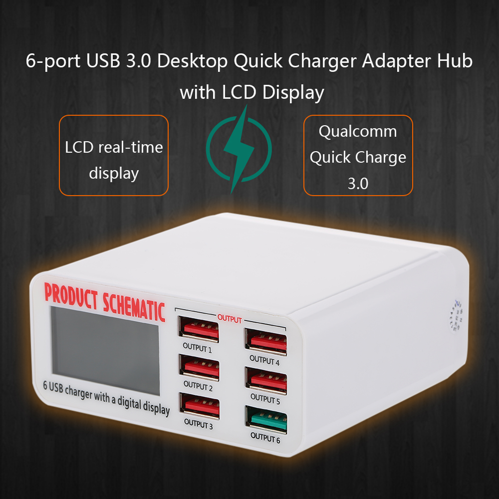 Bộ Chuyển Đổi Sạc Nhanh Để Bàn 3.0 6 Cổng 6a USB Hub Đế Cắm Sạc Treo Tường Với Màn Hình LCD