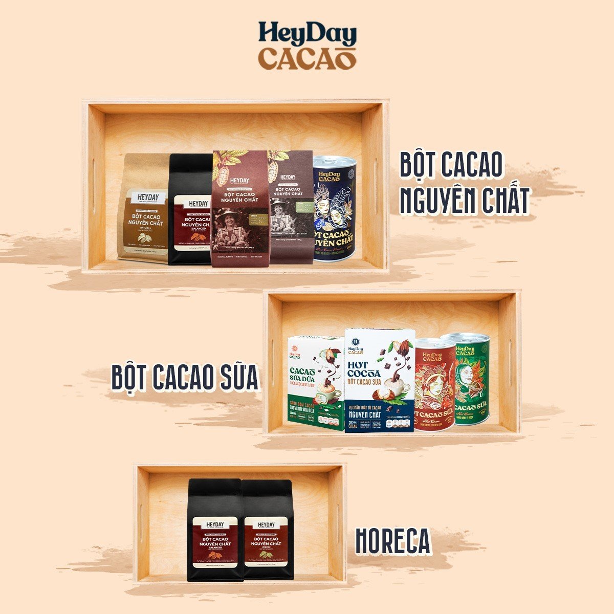 Bột cacao nguyên chất 100% Việt Nam - Dòng Balanced phổ thông túi 500g - Chuyên dùng làm bánh, pha chế cho quán cà phê - Heyday Cacao