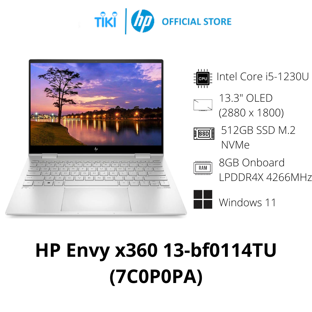 Laptop HP ENVY x360 13-bf0114TU 7C0P0PA (Core i5-1230U | 8GB | 512GB | Iris Xᵉ Graphics | 13.3 inch 2.8K | Windows 11 | Natural Silver) - Hàng Chính Hãng