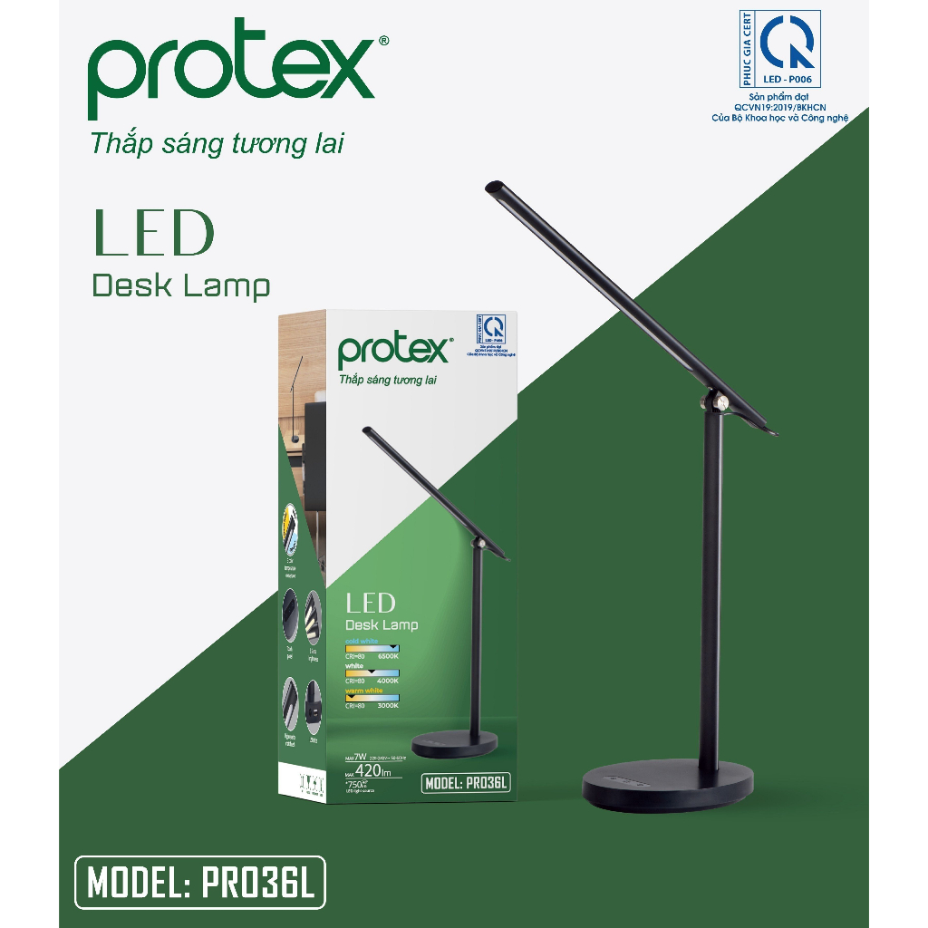 Đèn Bàn LED Protex Model PR036L Cao Cấp Chống Cận Thị Đa Chức Năng Hàng chính hãng