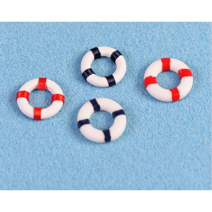 Mô hình phao gỗ màu đỏ, màu xanh trang trí tiểu cảnh miniature DIY