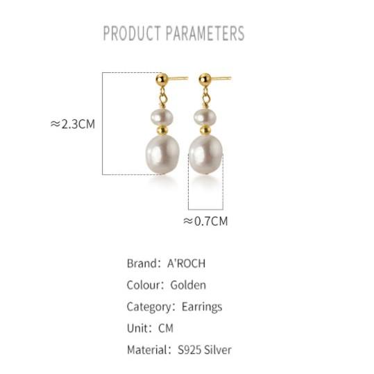 Khuyên tai bạc Ý s925 phong cách Retro gắn ngọc G7611 - AROCH Jewelry