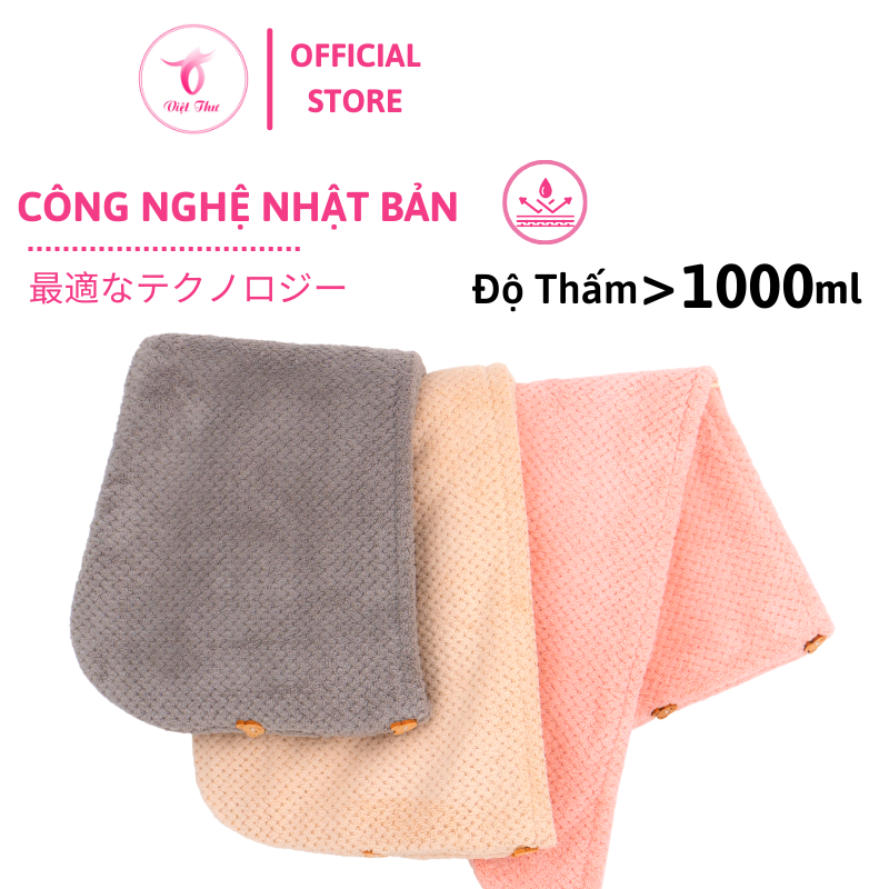 Khăn ủ tóc nhanh khô VIỆT THƯ, khăn quấn tóc microfiber 2 lớp siêu dày, siêu mềm, siêu thấm, 25x65cm, 160gr – Hàng Chính Hãng
