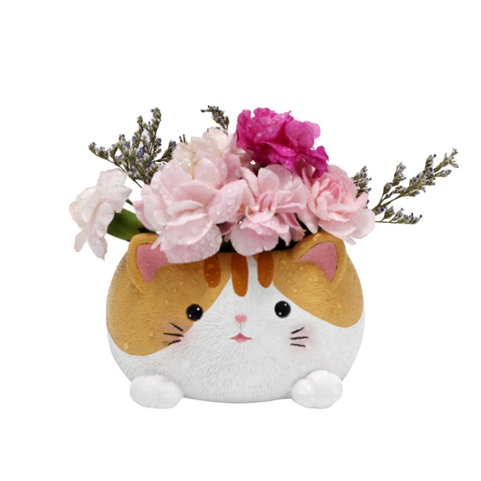 Resin Casting Flower pot Cat Vase Animal Planter for Computer Desk