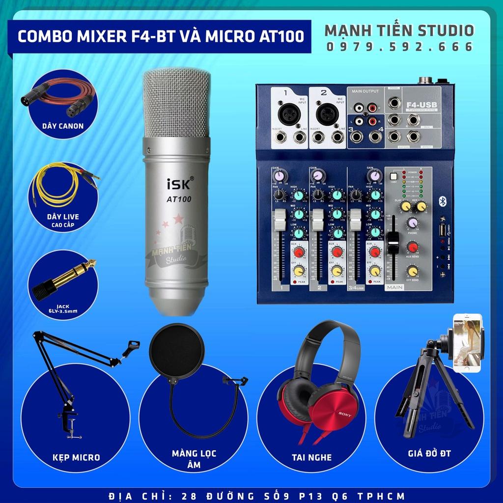 Combo Micro AT100 + Bàn Mixer F4 - livetream bán hàng fb, shoppe, hát karaoke, thu âm chuyên nghiệp