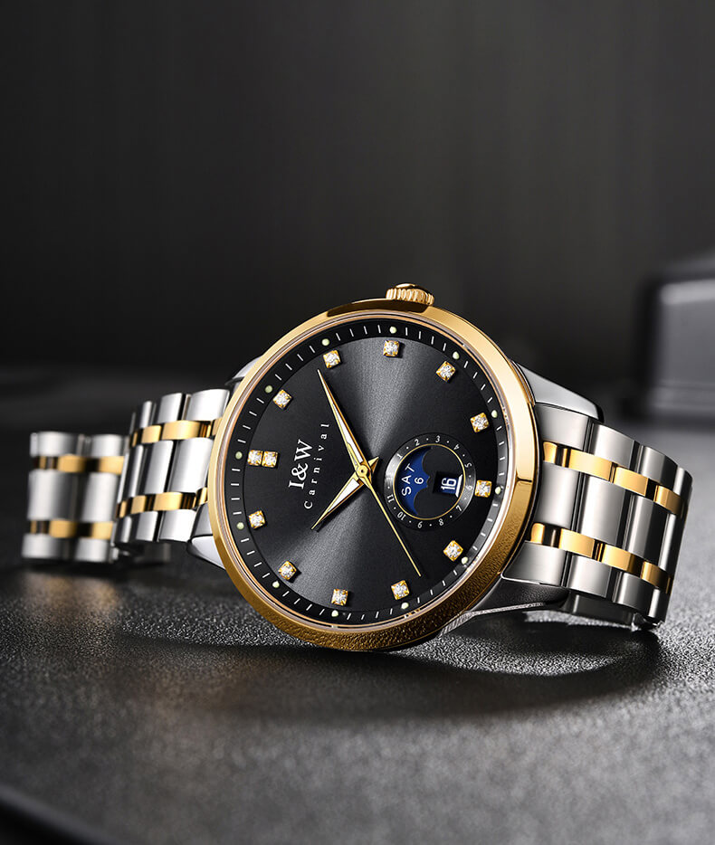 Đồng hồ nam chính hãng I&W Carnival 625G-T3 hàng mới fullbox,kính sapphire,chống xước,chống nước 50m,Bh 24 tháng,máy cơ (automatic),mạ vàng dây thép không gỉ