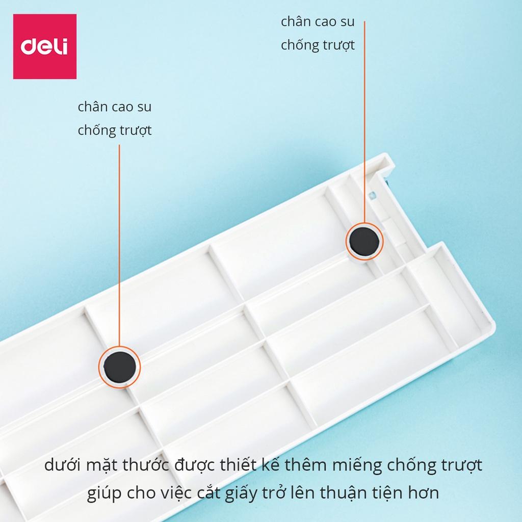 Bàn cắt giấy khổ A4 mini Deli tiện lợi - cắt được giấy 300gsm - có thể điều chỉnh kích thước - an toàn khi sử dụng - 14251