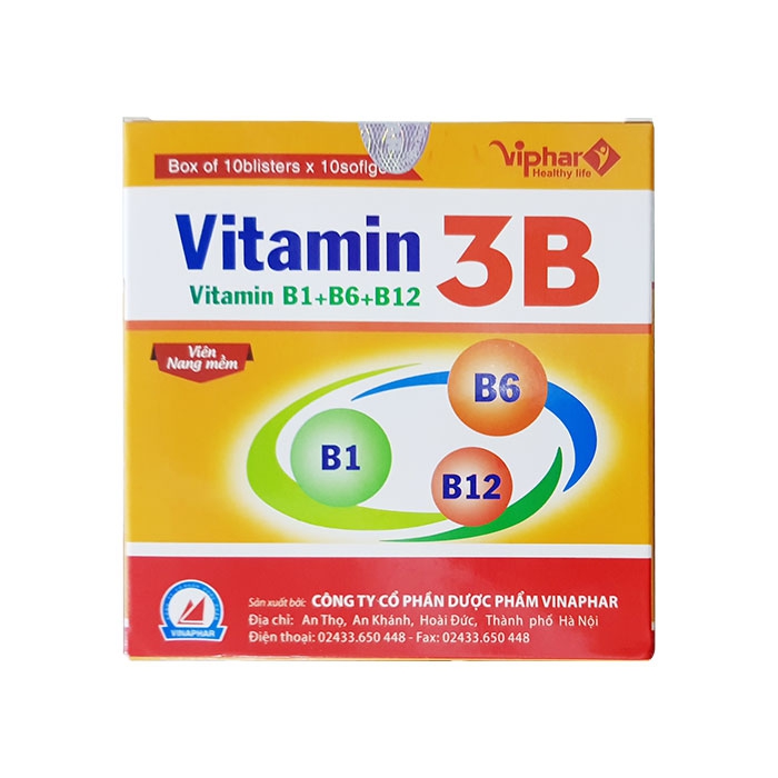 Combo 2 Hộp Vitamin 3B B1-B6-B12 (hộp 100 viên Nang mềm ) Vinaphar - Dự phòng tình trạng thiếu hụt Vitamin nhóm B