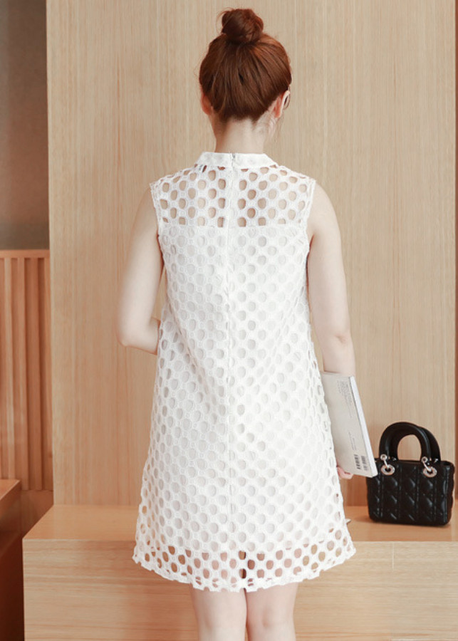 Đầm Ngắn Chữ A Cổ Tròn Sát Nách Vải Ren Lỗ Phong Cách Hàn Quốc HMDN002 MayHomes