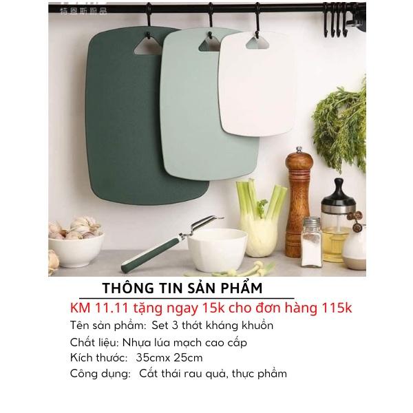 Thớt lúa mạch - Combo 3 thớt nhựa kháng khuẩn chống trơn trượt cao cấp