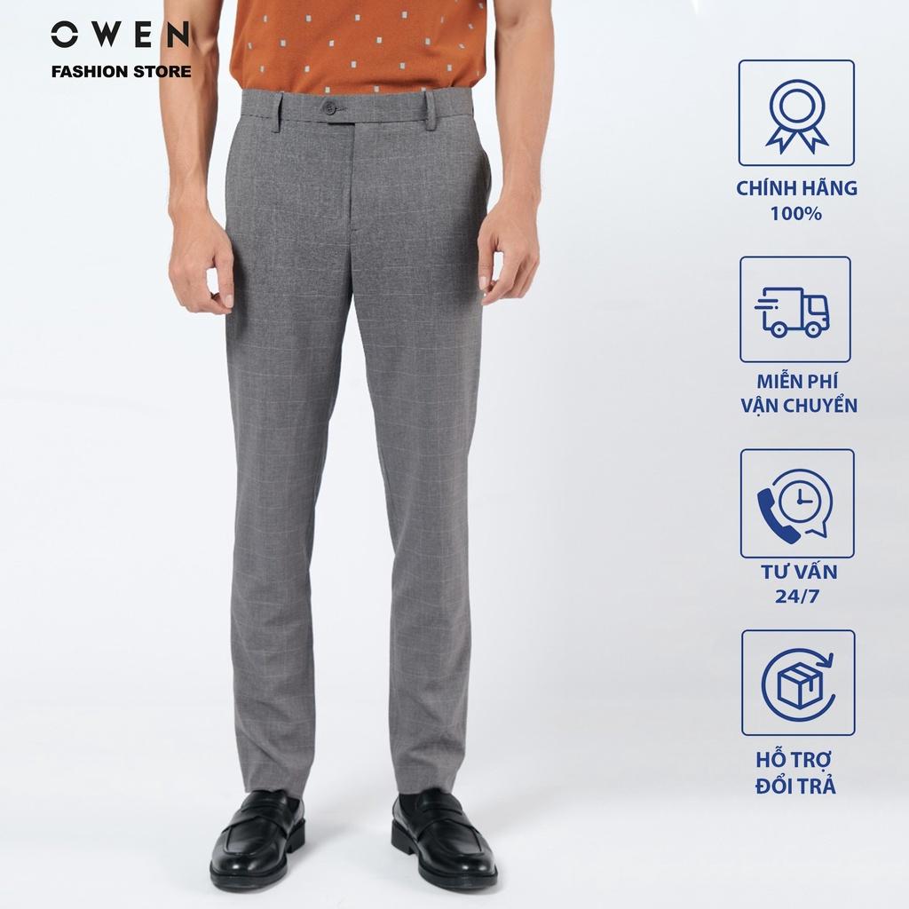 OWEN - Quần âu nam công sở dáng SLIMFIT sợi NANO mã QS23496 màu Xám kẻ caro