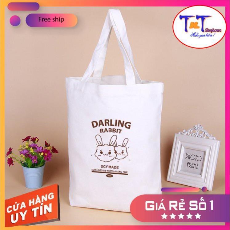 TT15 Túi tote vải Canvas đeo vai phong cách Ulzzang, vải bố form Unisex Vintage