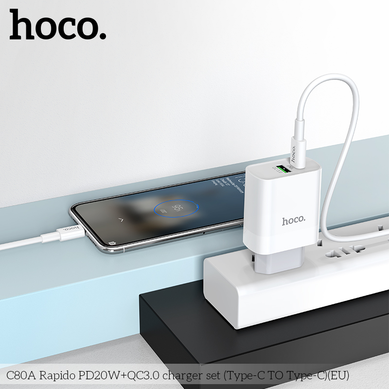 Bộ Sạc Nhanh Dành Cho Hoco C80A Type C To Type-C Pd20W Qc3.0 2 Cổng Sạc Usb Và Type-C Hàng Chính Hãng