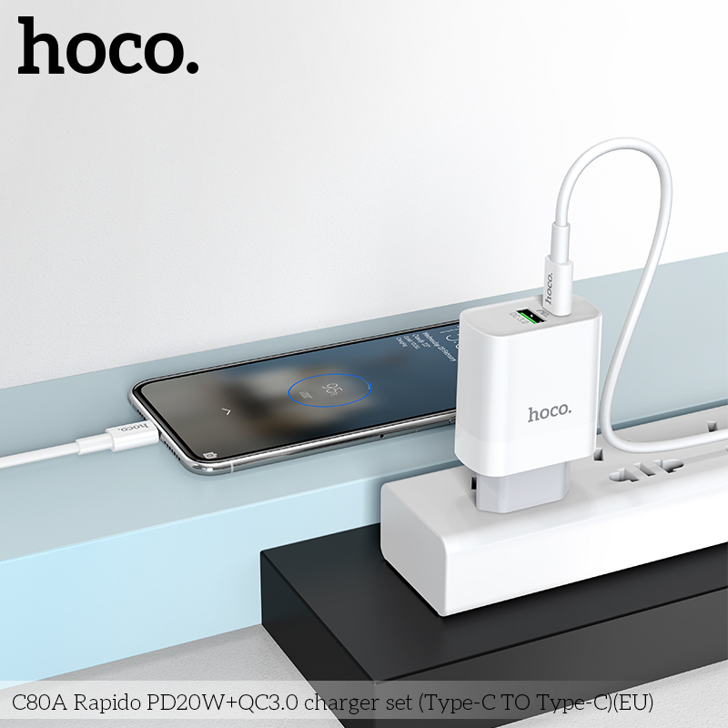 Bộ Củ Sạc Hoco C80A Kèm Cáp Sạc type C to type-c sạc nhanh PD20W QC3.0 cho điện thoại Ipad samsung -hàng chính hãng