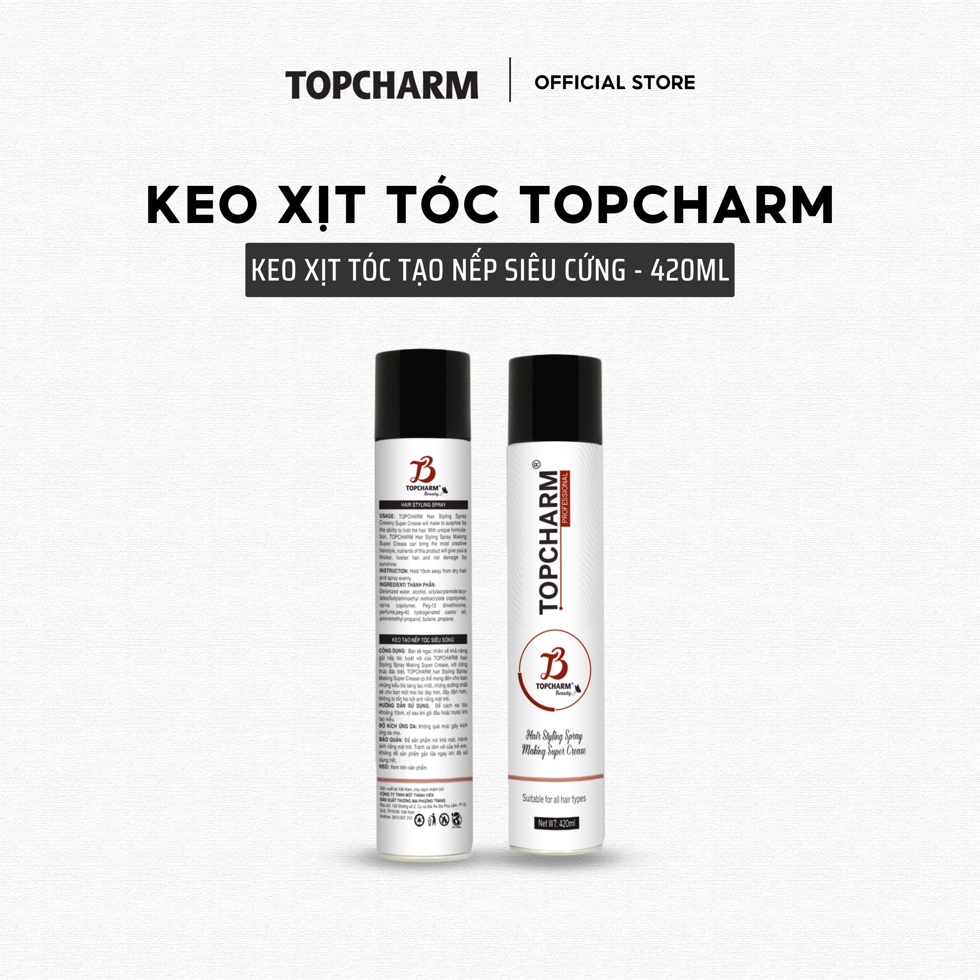 Keo xịt tạo kiểu và giữ nếp tóc siêu cứng cho nam và nữ Topcharm chính hãng