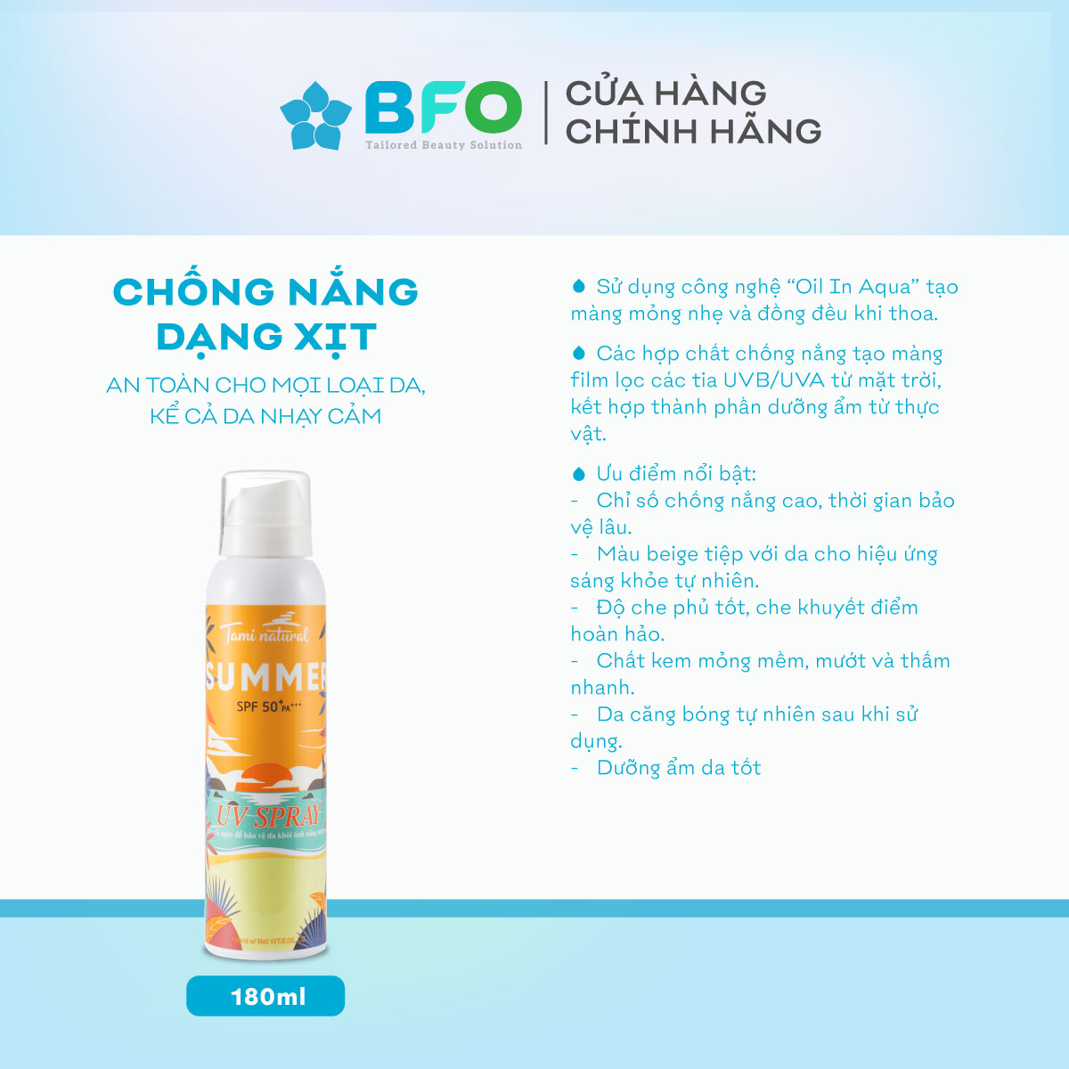 Kem chống nắng nâng tone dạng xịt Summer UV Spray cao cấp SPF 50 PA+++