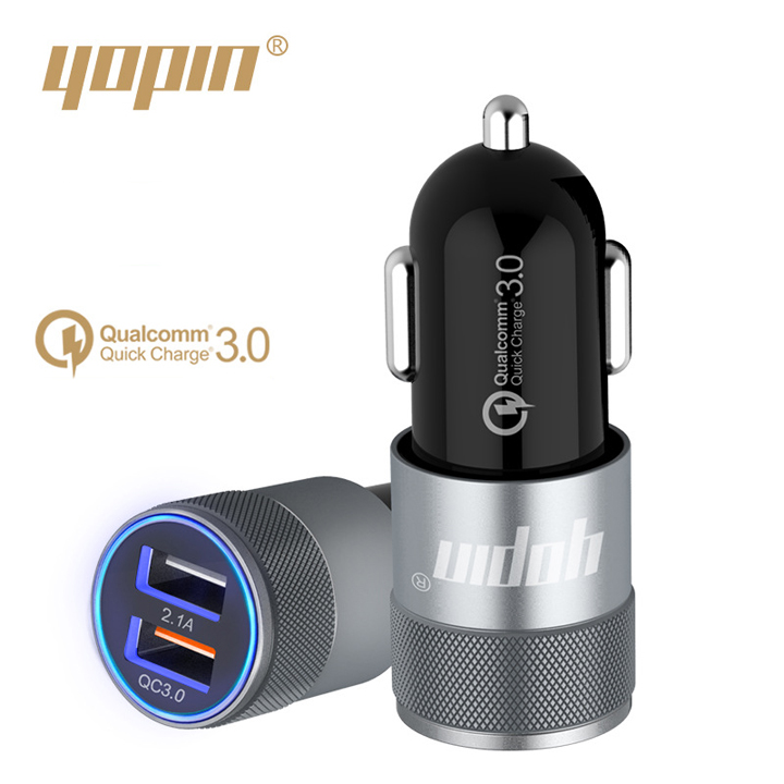 Hình ảnh Adapter Củ Sạc Nhanh Trên Xe Hơi, Ô Tô 2 Cổng USB Qualcomm Quick Charge 3.0 YOPIN YE-CC019F - Hàng Nhập Khẩu