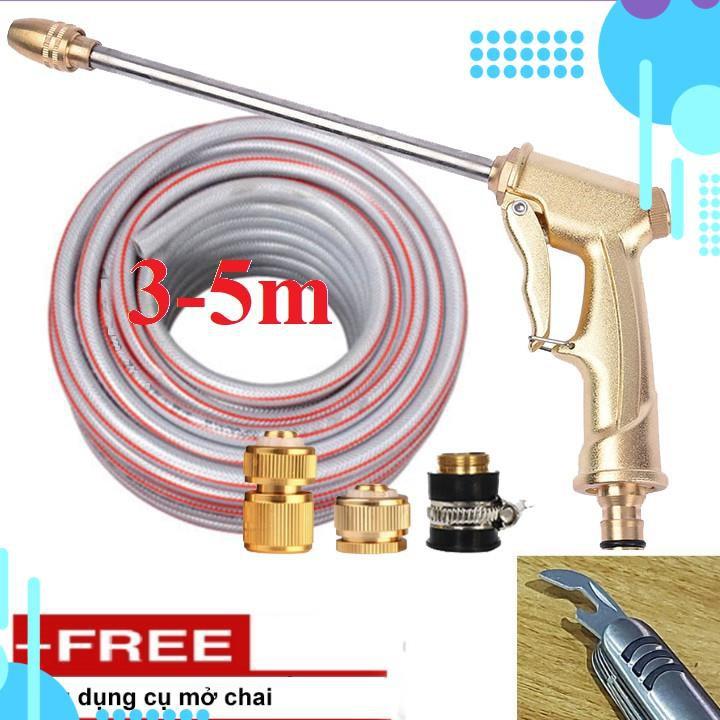 Bộ dây vòi xịt nước rửa xe,tưới cây .tăng áp 3 lần,loại 3m,5m 206701-3 đầu đồng,cút đồng,nối đồng+ tặng mở chai