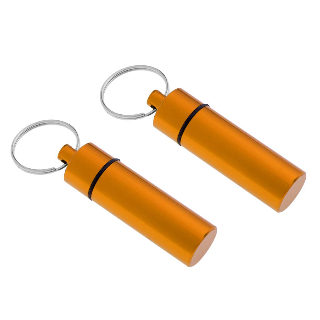 2Pcs Waterproof Aluminum Pill Box Case Bottle Cache Drug Holder Keychain
