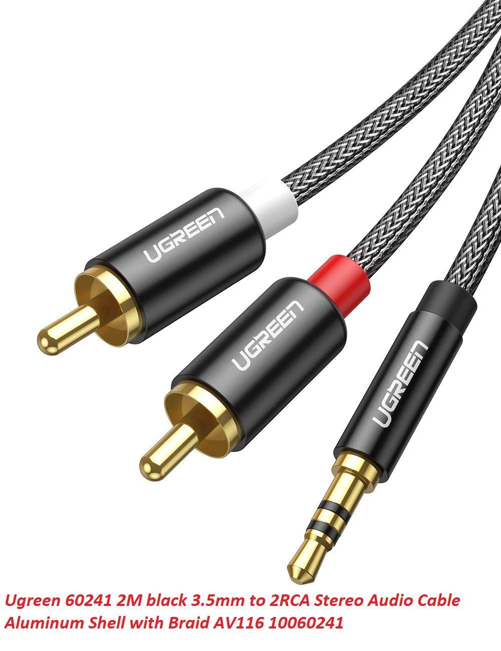 Ugreen UG60241AV116TK 2M cáp 3.5mm ra 2RCA hoa sen âm thanh Stereo bọc nhôm chống nhiễu màu đen - HÀNG CHÍNH HÃNG