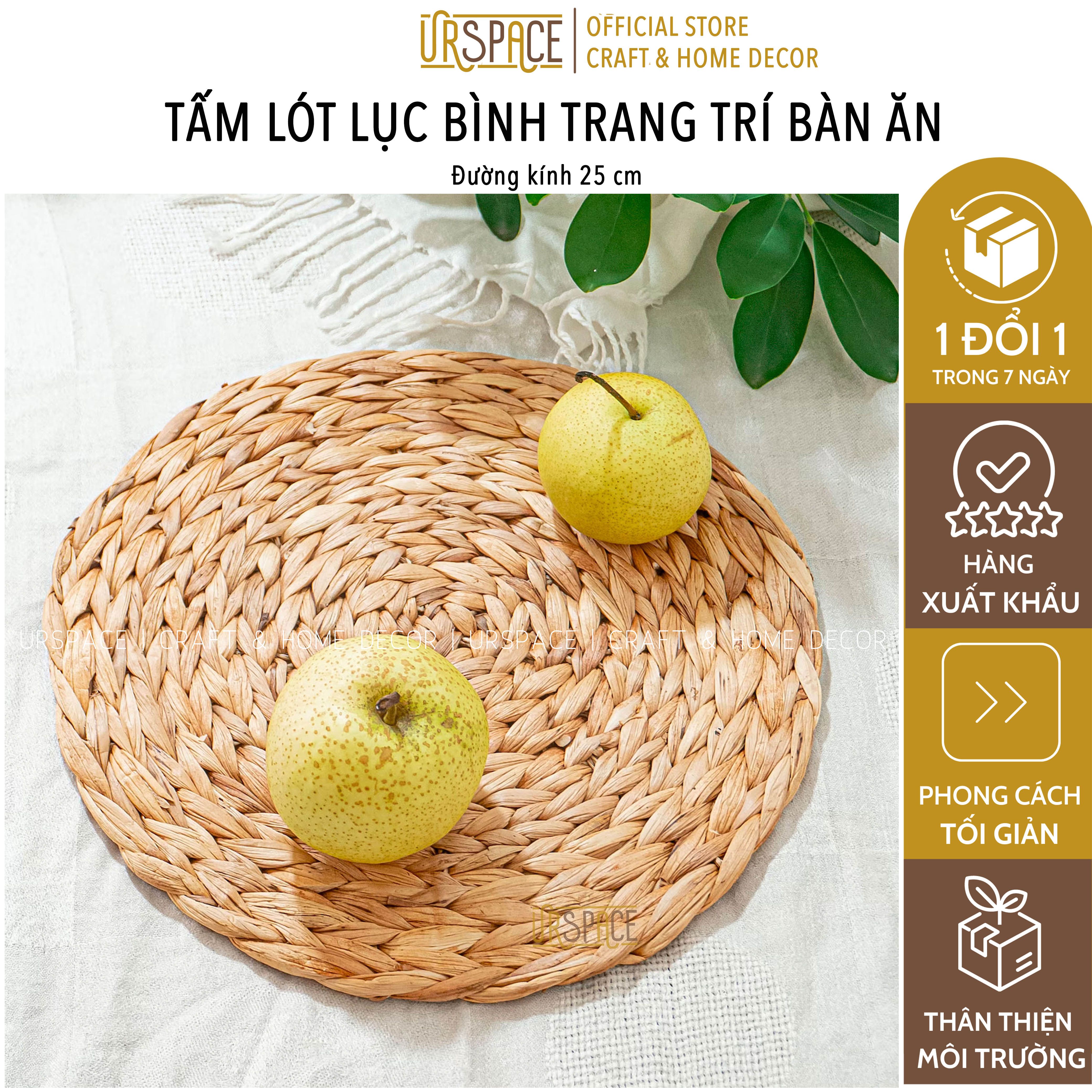Tấm lót lục bình đa năng UrSpace trang trí decor bàn ăn D25 cm/ ROUND HYACINTH PLACE MAT