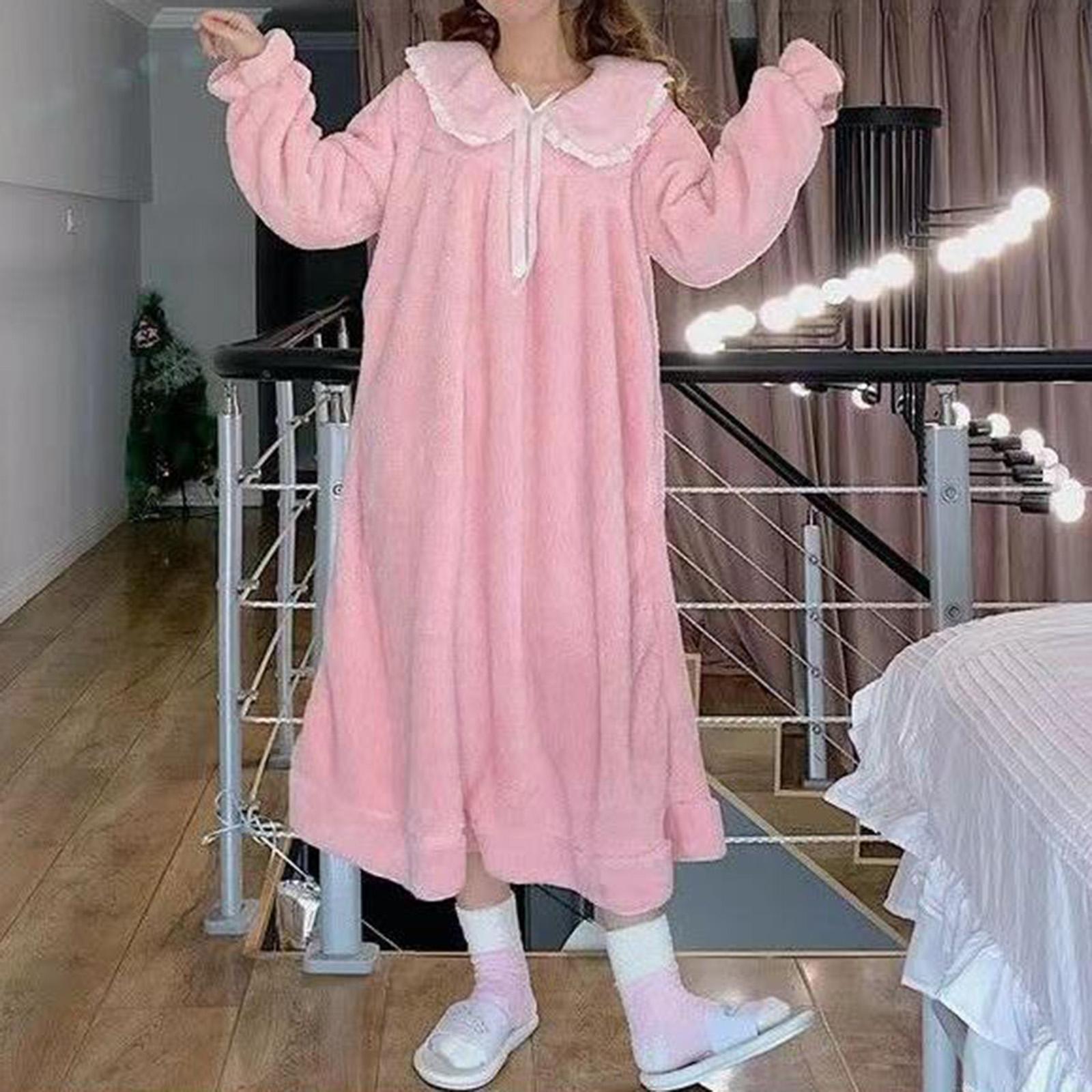 Women Nightdress Winter Plush Loose Fit Sleepshirt Lady Loungewear Nightgown