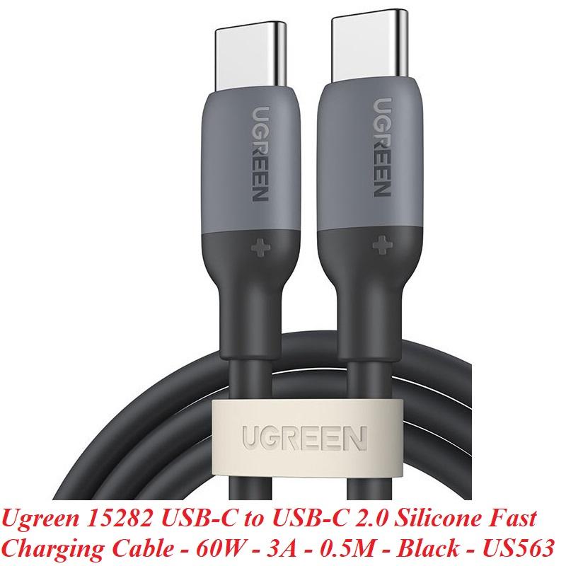 Ugreen UG15282US563TK 60W 0.5M c-c hỗ trợ QC4.0 3A Cáp sạc nhanh - truyền dữ liệu 2 đầu USB-C dây nhựa Màu Đen - HÀNG CHÍNH HÃNG