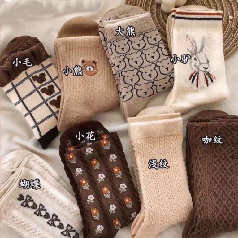 Sét 8 đôi tất nữ VINTAGE cổ cao, vớ nữ cổ cao vải cotton co dãn tốt