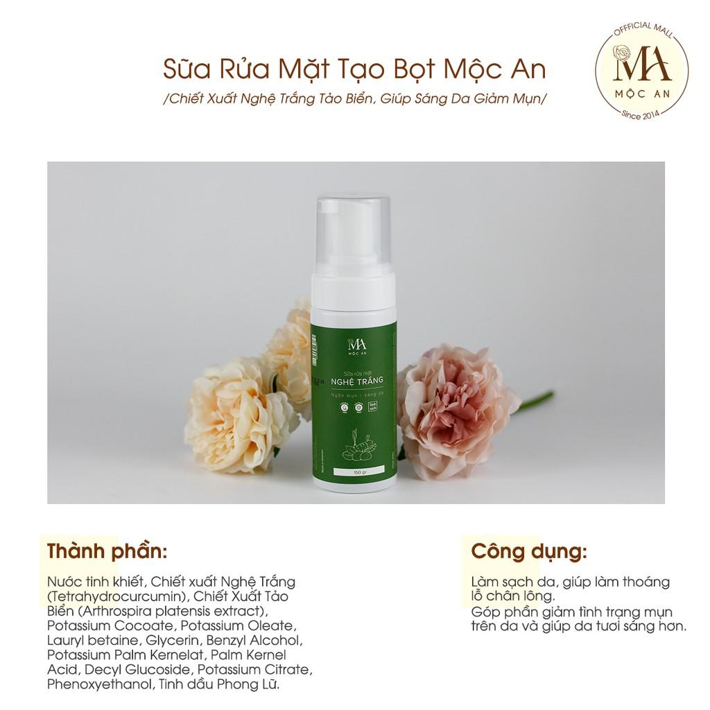 Sữa Rửa Mặt Tạo Bọt Mộc An Chiết Xuất Nghệ Trắng Tảo Biển, Giúp Sáng Da Giảm Mụn 150g