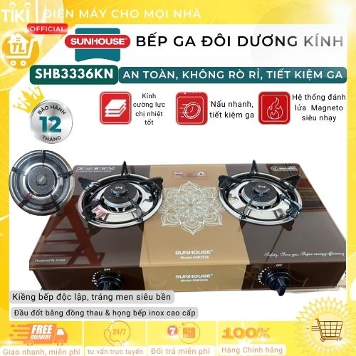 Bếp Gas Đôi Dương Kính Sunhouse SHB3336 KN-Hàng Chính Hãng