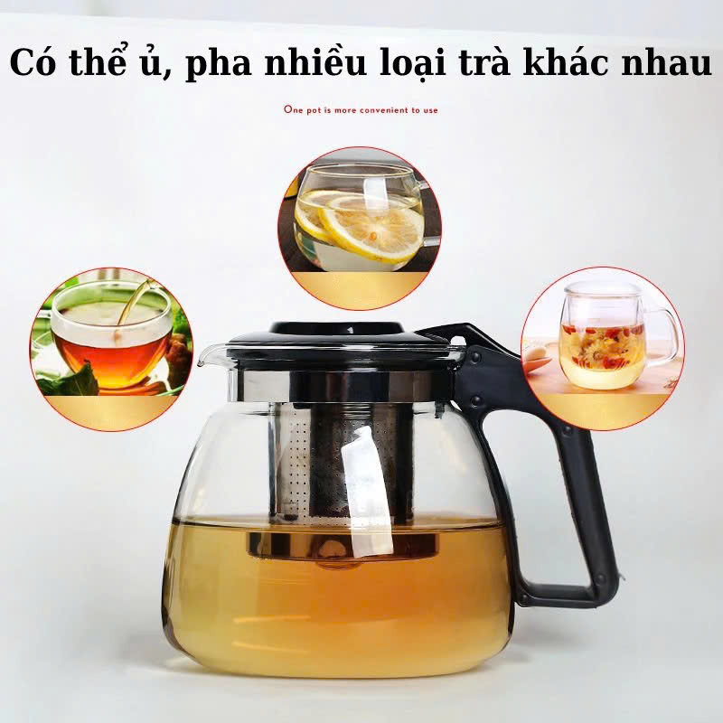 Bộ Bình Trà Thủy Tinh kèm Tách Lưới Lọc Inox 304 Không Gỉ- Tiện Lợi - Chính Hãng