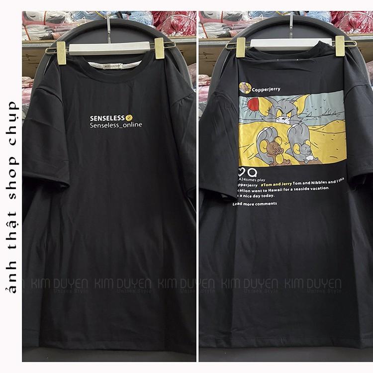 Áo Thun Mèo Tom Và Chuột 2 màu ĐEN, TRẮNG tay lỡ form rộng Unisex 38-65kg Nam Nữ