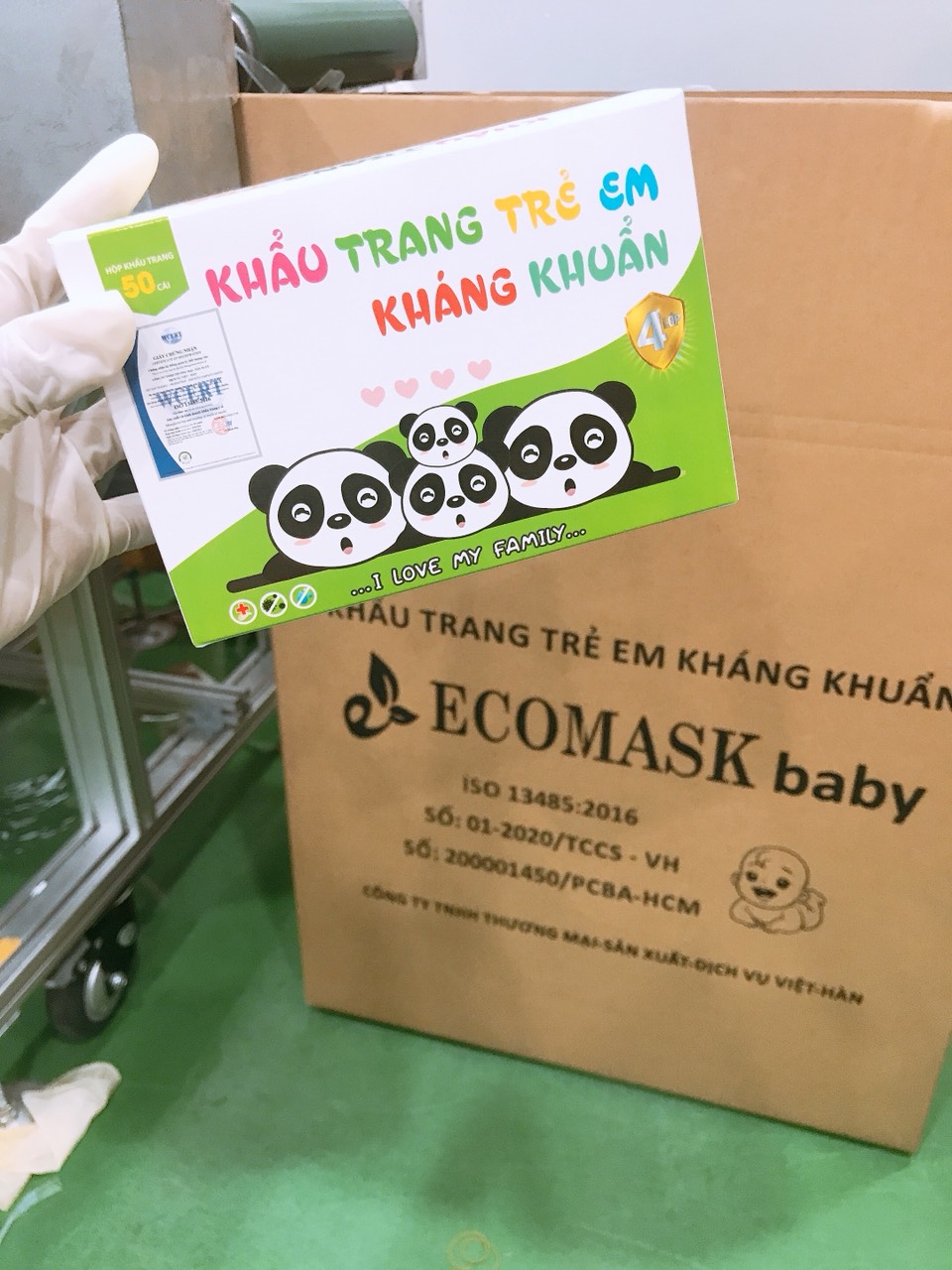 KHẨU TRANG Y TẾ EM BÉ CAO CẤP KHÁNG KHUẨN 4 LỚP ECOMASK (HỘP 50 CÁI) MÀU XANH