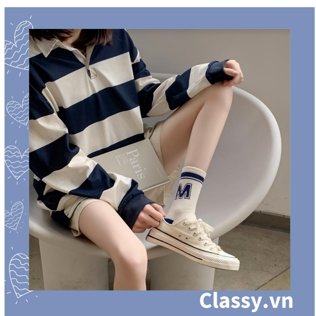 Tất cổ cao Classy,  vớ cổ cao màu xanh họa tiết vui nhộn, chất cotton siêu êm G1346