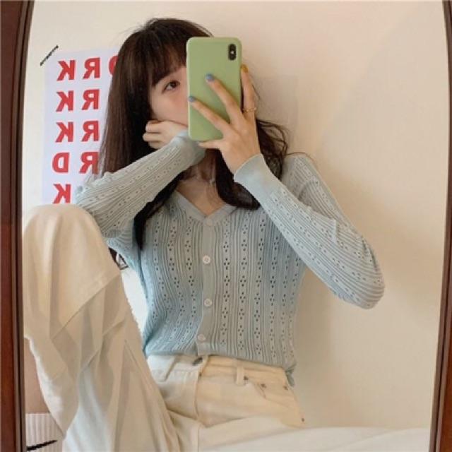 Áo len gân lưới ren hàng khuy style Hàn Quốc summer 2020