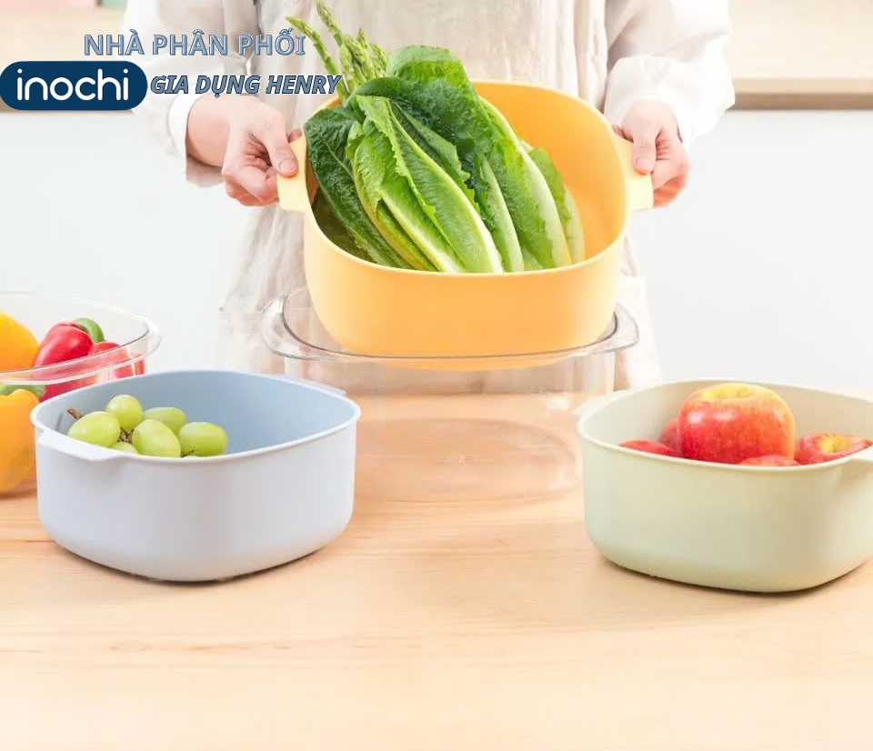 Bộ thau rổ vuông Yoko 23cm - 27cm - Chính hãng Inochi, tiêu chuẩn Nhật Bản