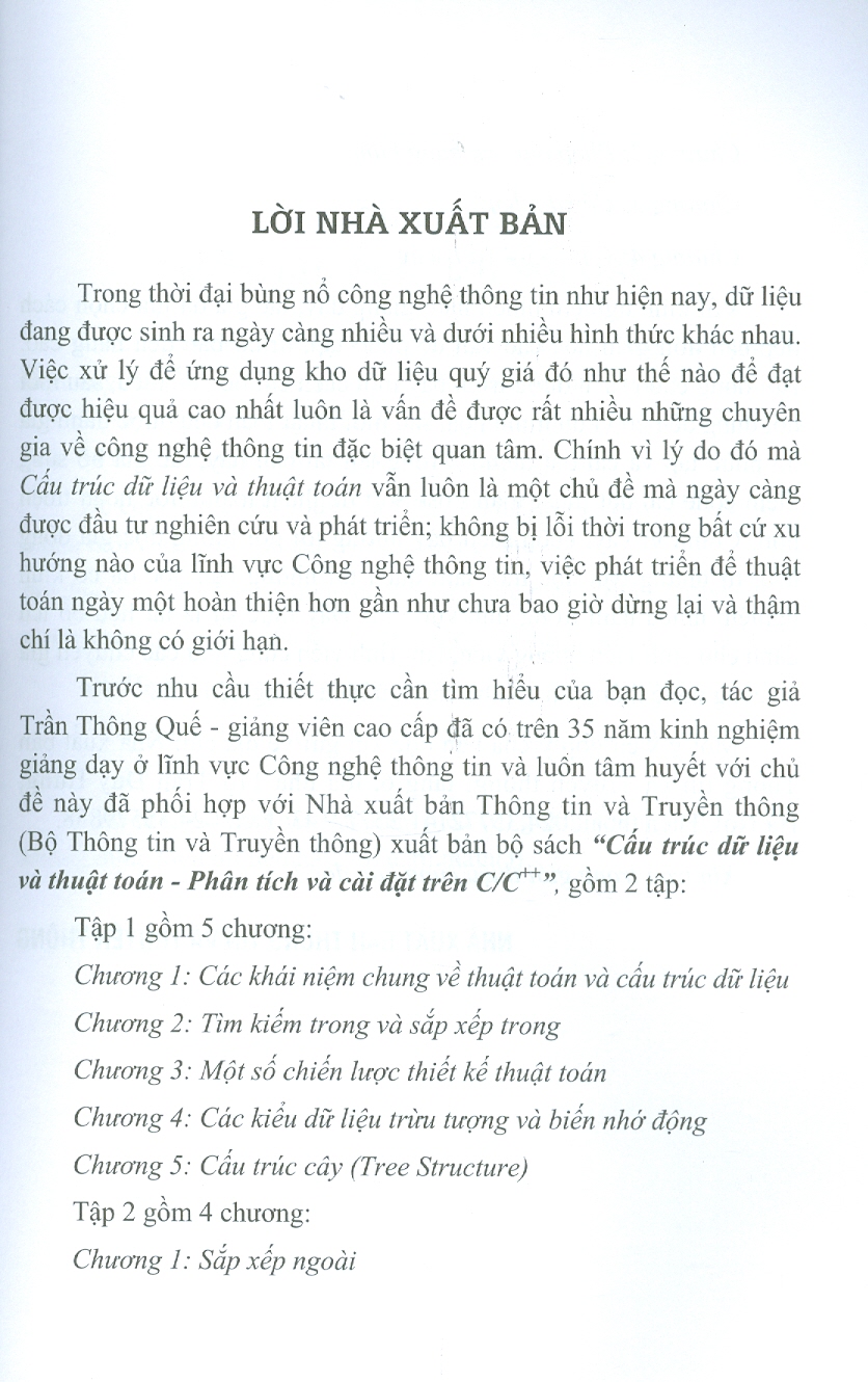 Cấu Trúc Dữ Liệu Và Thuật Toán (Phân Tích Và Cài Đặt Trên C/C++) - Tập 1