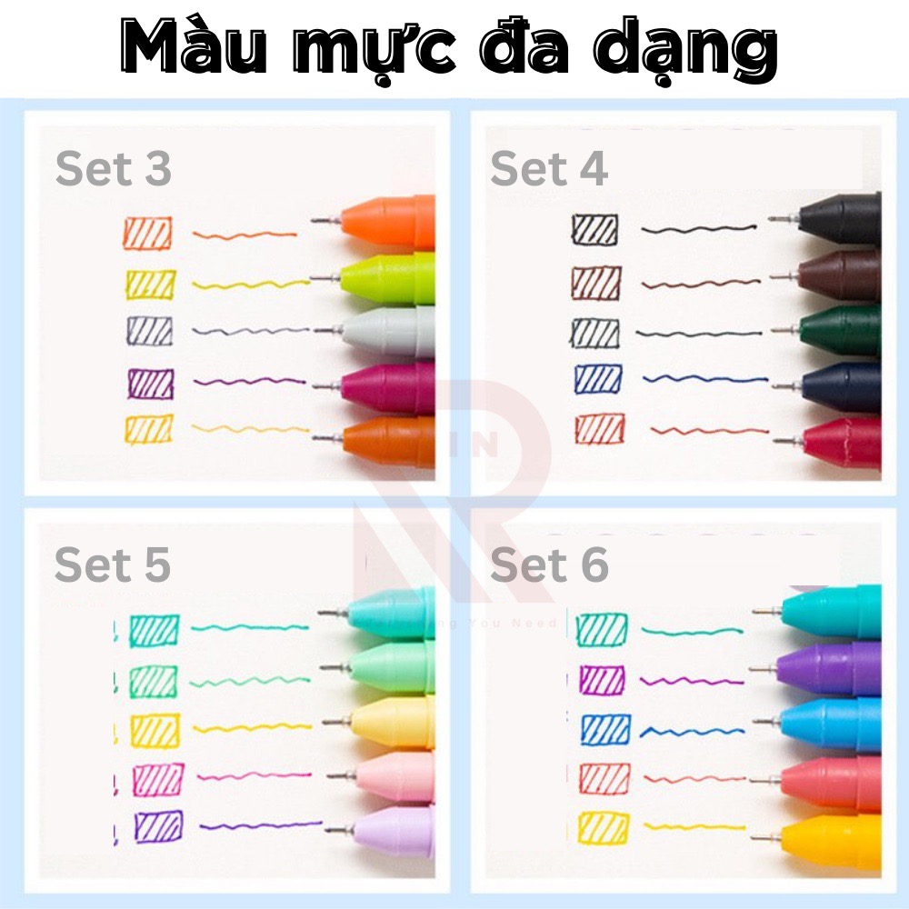 Bộ bút Gel nhiều màu/ Bộ bút mực nhiều màu ngòi 0.5mm – Bộ 5 cây