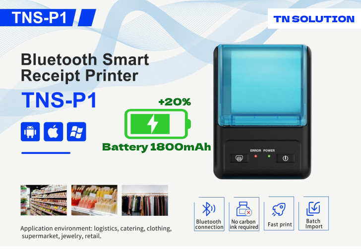 Máy in nhiệt in hóa đơn TNS-P1 hỗ trợ tất cả điện thoại android, ios, máy tính..tặng 5 cuộn giấy in