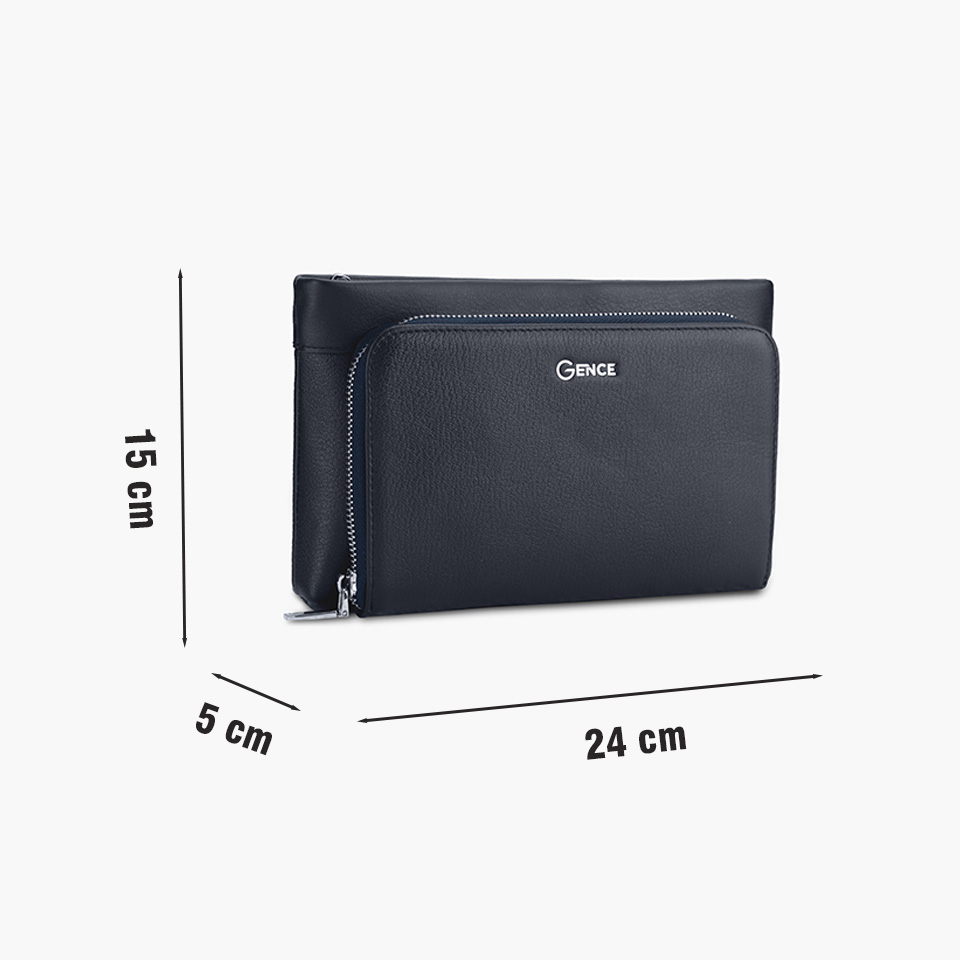 Clutch Da Chính Hãng Ví Cầm Tay Nam GENCE HT17 Da Bò Cao Cấp Màu Xanh Navy