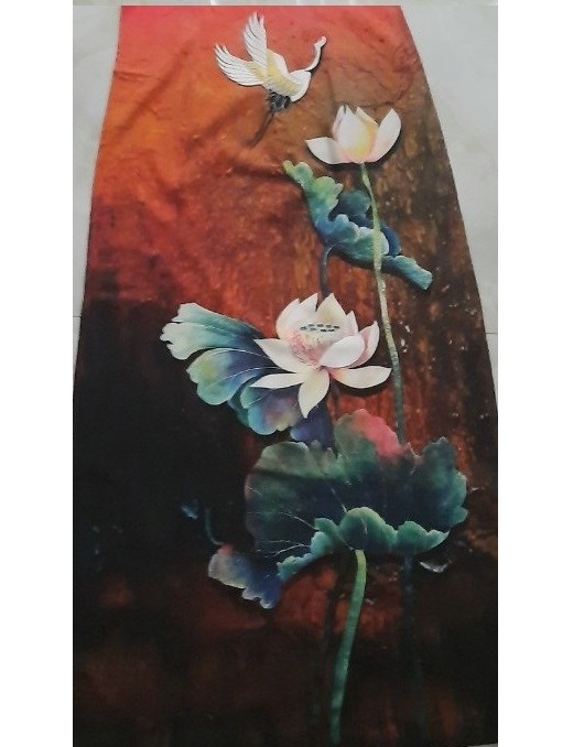 Áo dài in 4D hoa Sen hạc - AD 11
