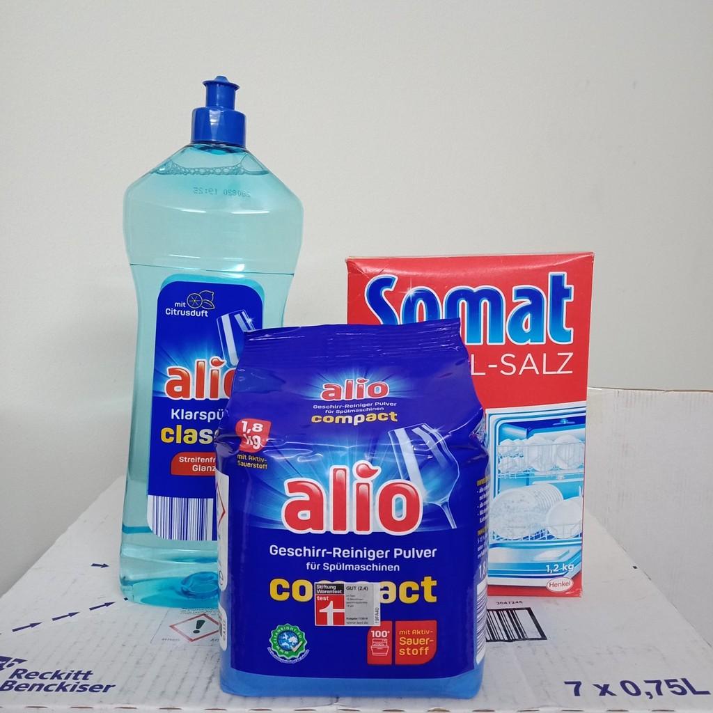 Combo Bột rửa bát Alio 1,8kg + Muối SOMAT 1.2KG+ Bóng Alio 1000ml CÁC SẢN PHẨM DÙNG CHO MÁY RỬA BÁT CHÉN