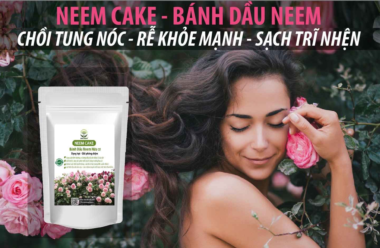 Combo Dầu Neem và Bánh dầu Neem hữu cơ DOCNEEM trị sâu bệnh, sùng đất cuốn chiếu, kích rễ hoa hồng chai 100ml và túi 1kg