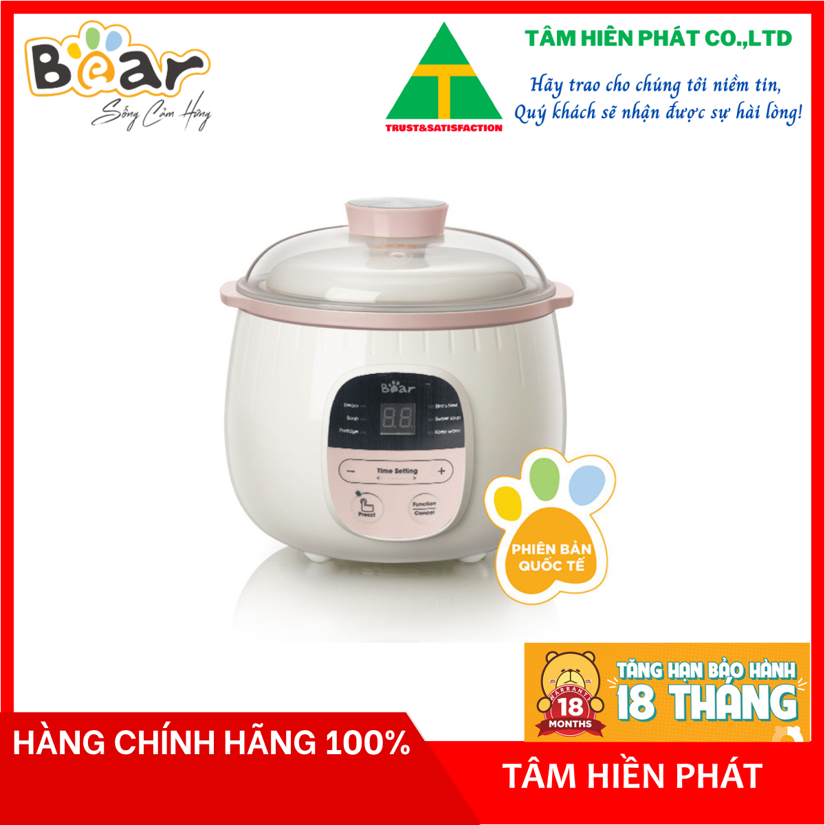 Nồi Chưng Yến, Tiềm Thuốc Bắc BEAR SUBE001 Kèm Lồng Hấp Dung Tích 0.8 Lít, Công Suất 200W - Hàng Chính Hãng